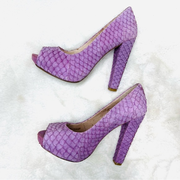 HOUSE OF HARLOW Leather Lilac Purple Peep Toe Python Pearl Pumps Heels S… - Picture 6 of 15